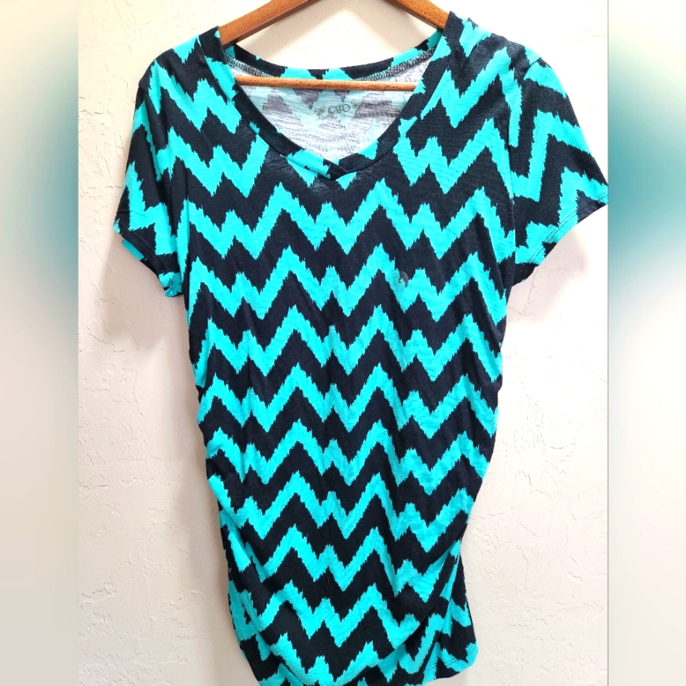 Cato Fashions Turquoise & Black Chevron Print Top